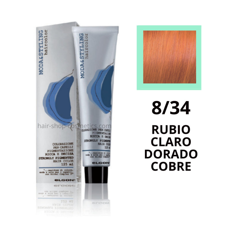 Tinte elgon profesional moda styling, Cobres 8/34 RUBIO CLARO DORADO COBRE 125 ml