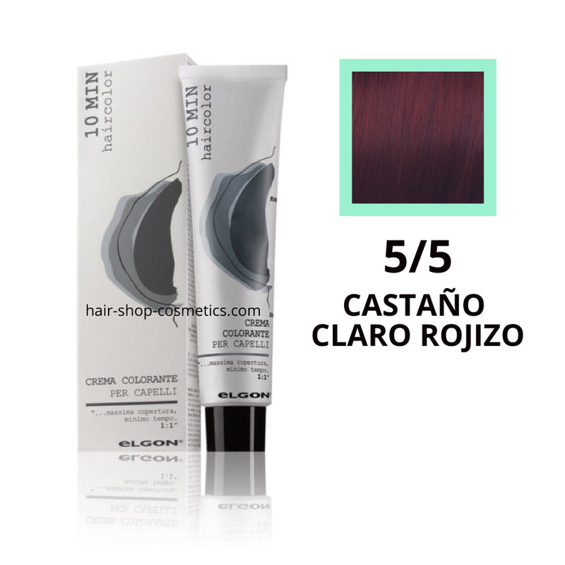 Tinte elgon profesional Haircolor Línea 10 min, Rojizos  5/5 CASTAÑO CLARO ROJIZO, coloración permamente 60 ml