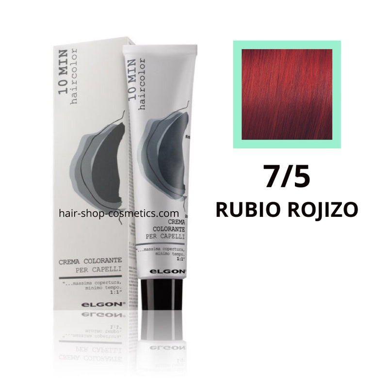 Tinte elgon profesional Haircolor Línea 10 min, Rojizos  7/5 RUBIO ROJIZO, coloración permamente 60 ml