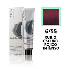 Tinte elgon profesional Haircolor Línea 10 min, Rojizos  6/55 RUBIO OSCURO ROJIZO INTENSO, coloración permamente 60 ml
