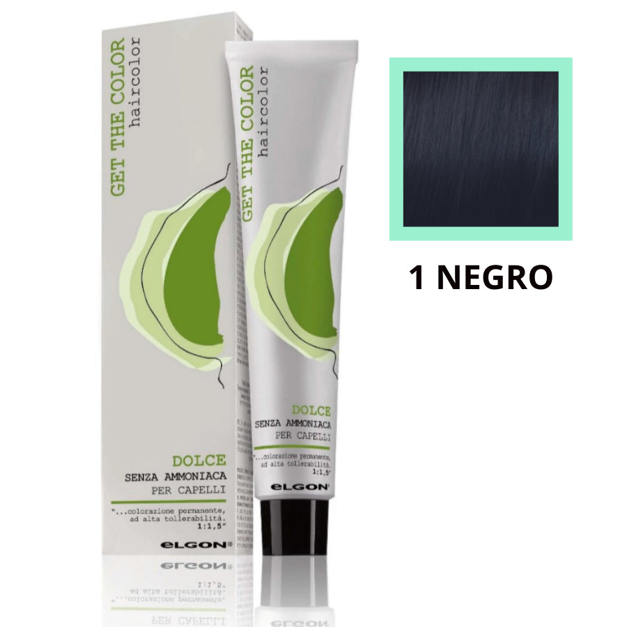 1 Negro, Tinte elgon sin amoniaco  profesional Get the color Dolce, coloración permanente, 100 ml