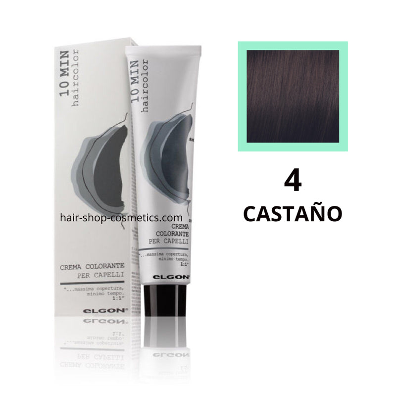 Tinte elgon profesional Haircolor Línea 10 min, Naturales  4 CASTAÑO, coloración permamente 60 ml