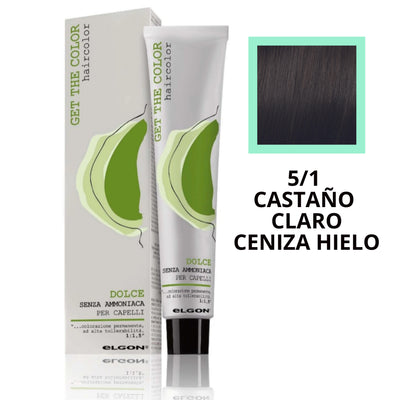 5/1 Castaño Claro Ceniza Hielo, Tinte elgon sin amoniaco  profesional Get the color Dolce, coloración permanente, 100 ml