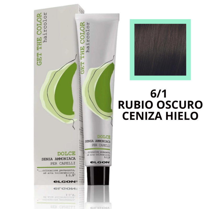 6/1 Rubio Oscuro Ceniza Hielo, Tinte elgon sin amoniaco  profesional Get the color Dolce, coloración permanente, 100 ml
