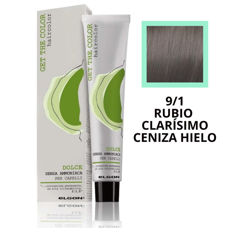 9/1 Rubio Clarísimo Ceniza Hielo, Tinte elgon sin amoniaco  profesional Get the color Dolce, coloración permanente, 100 ml