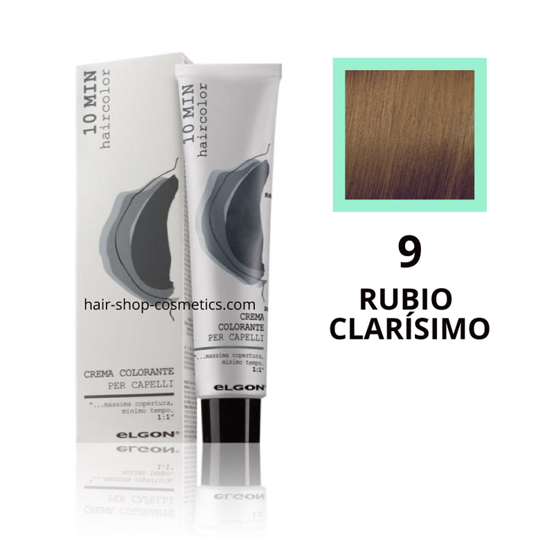 Tinte elgon profesional Haircolor Línea 10 min, Naturales  9 RUBIO CLARÍSIMO, coloración permamente 60 ml