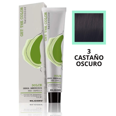 3 Castaño Oscuro, Tinte elgon sin amoniaco  profesional Get the color Dolce, coloración permanente, 100 ml