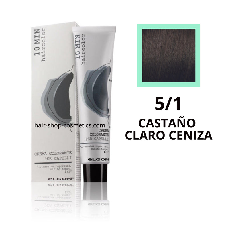 Tinte elgon profesional Haircolor Línea 10 min, Cenizas  5/1 CASTAÑO CLARO CENIZA, coloración permamente 60 ml