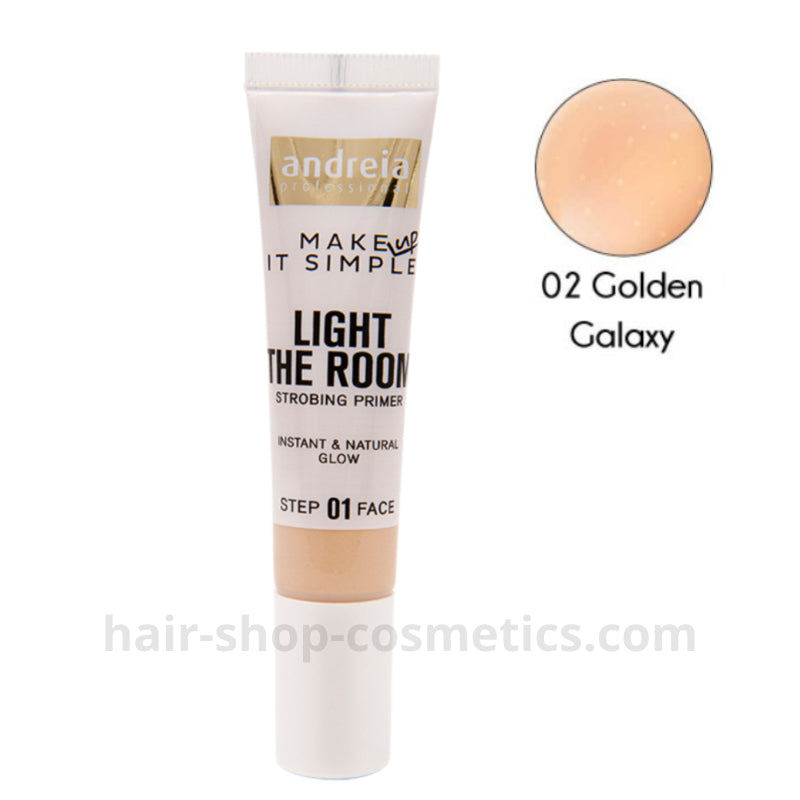 Andreia maquillaje, LIGHT THE ROOM - Strobing Primer - 02, Iluminador y base 14ml 02 golden galaxy