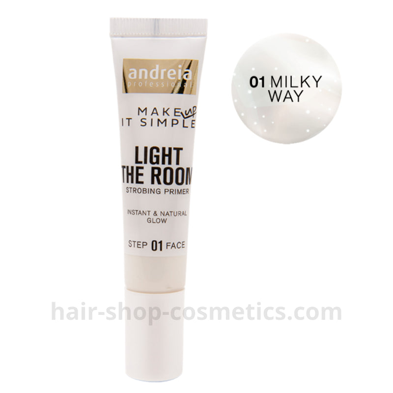 Andreia maquillaje, LIGHT THE ROOM - Strobing Primer - 01, Iluminador y base 14ml 01 milky way