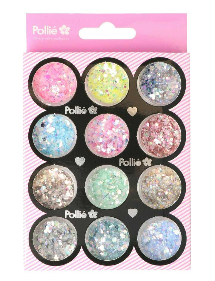 Pollié polvos glitter brillo decoración de uñas 1.5gx12u 07348